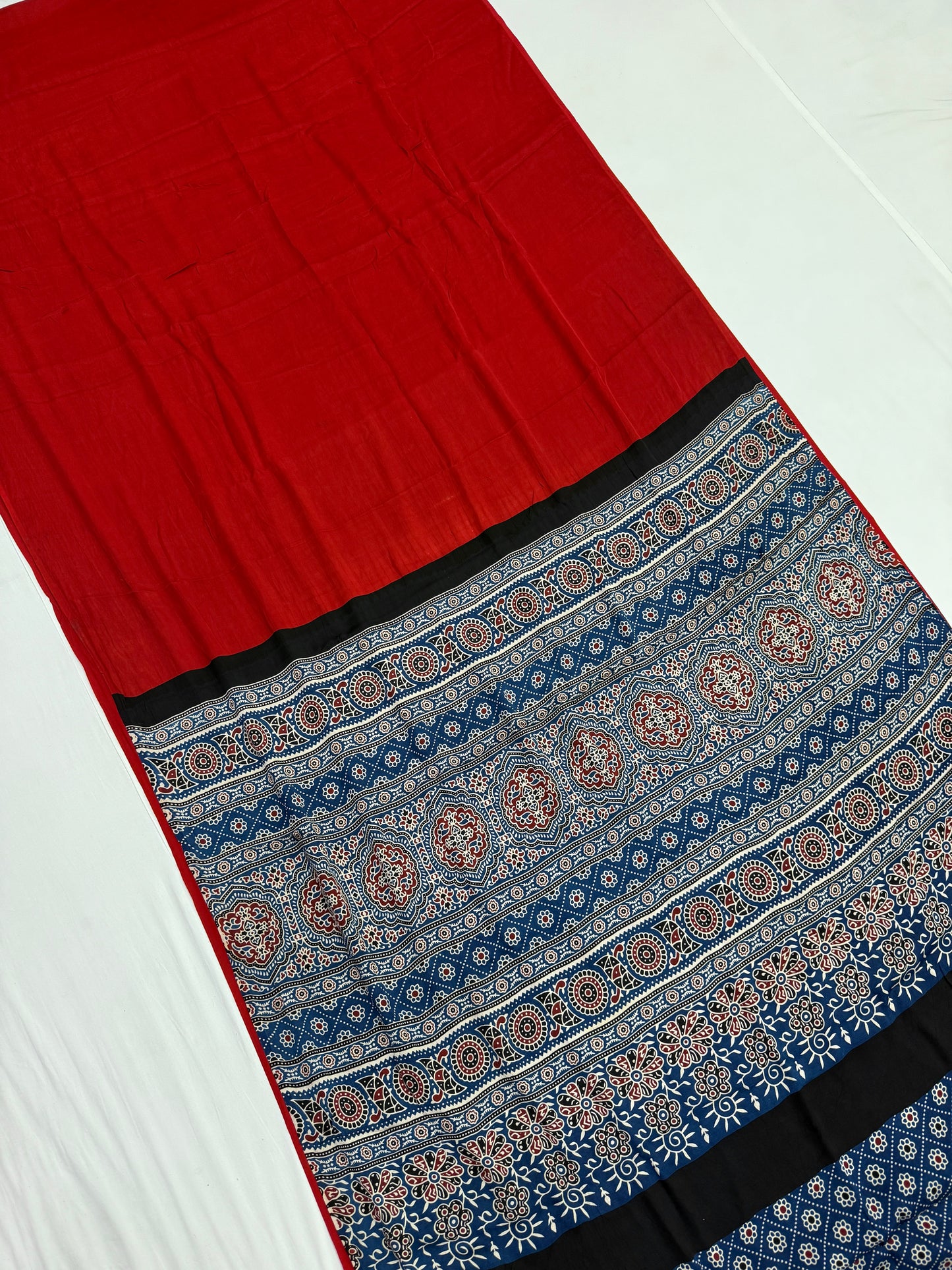 Ajrakh Plain Modal Silk Saree 05