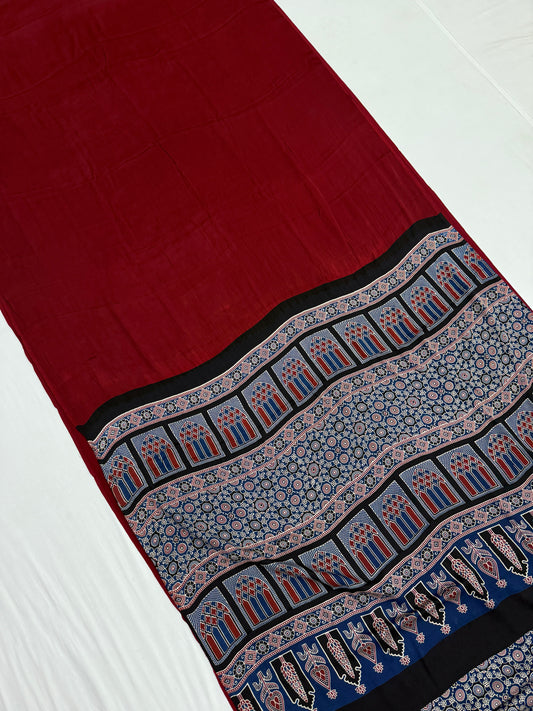 Ajrakh Plain Modal Silk Saree 06