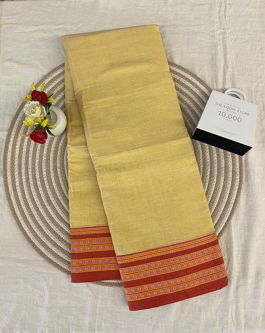 Lemon Yellow Maroon Gadi Dadi Border Patteda Anchu Saree