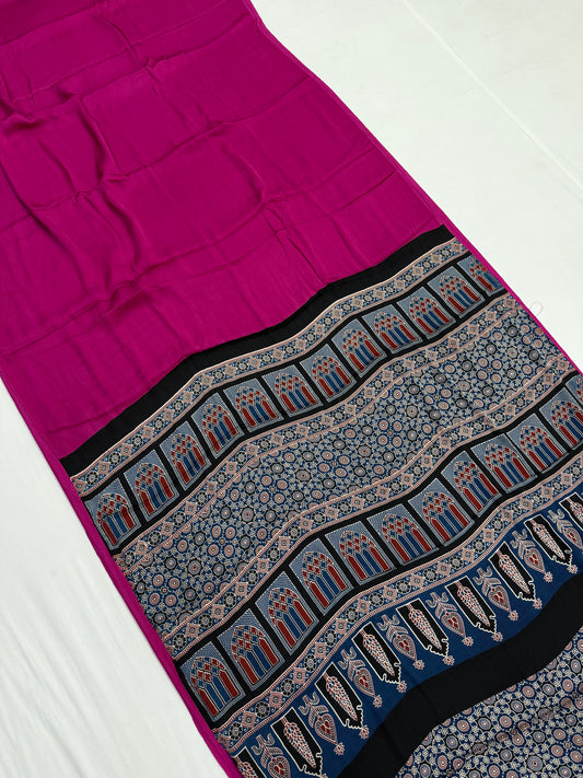 Ajrakh Plain Modal Silk Saree 09