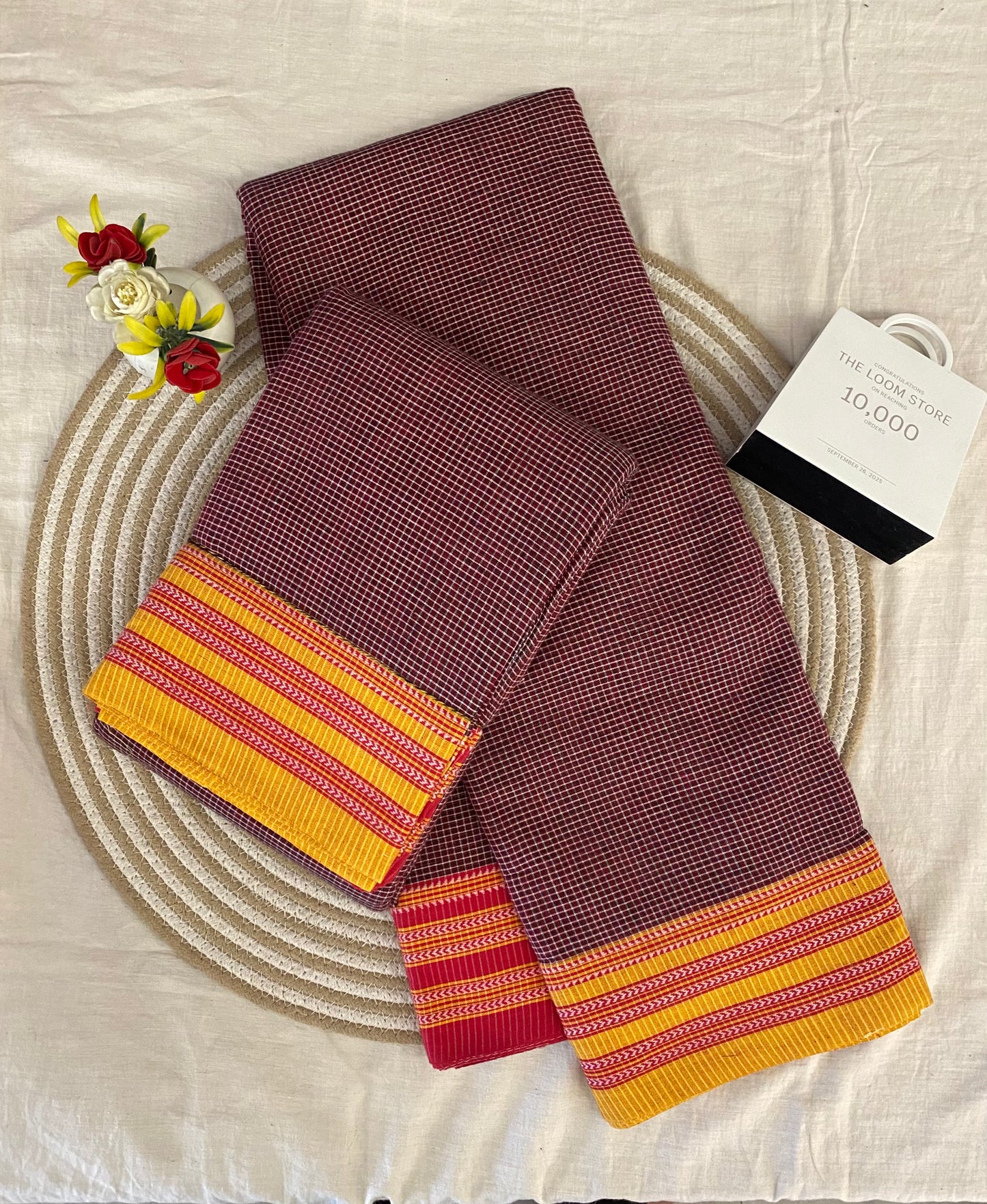 Rustic Yellow Red Gomi Teni Border Patteda Anchu Saree