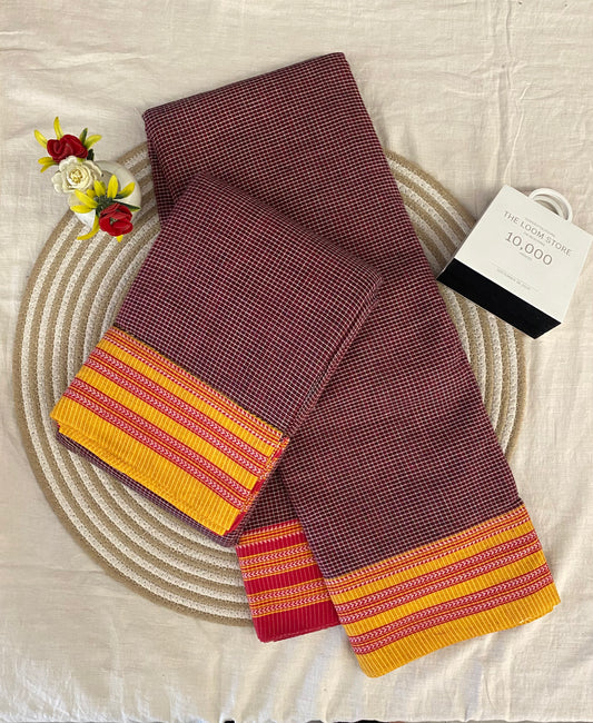 Rustic Yellow Red Gomi Teni Border Patteda Anchu Saree