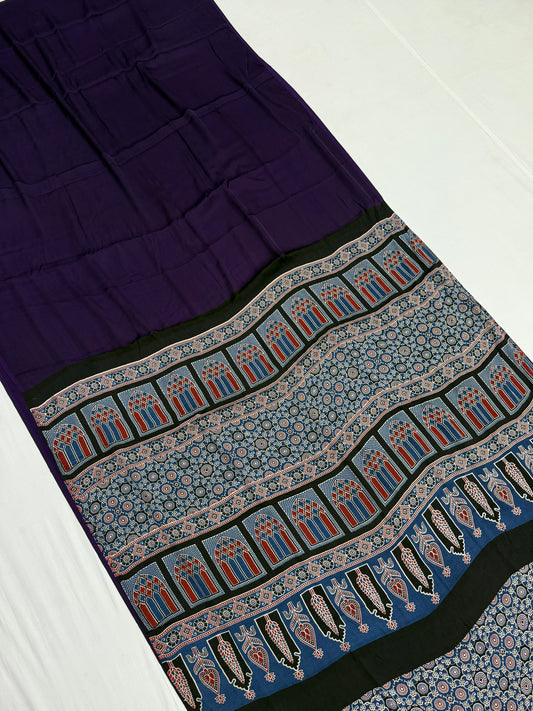 Ajrakh Plain Modal Silk Saree 10