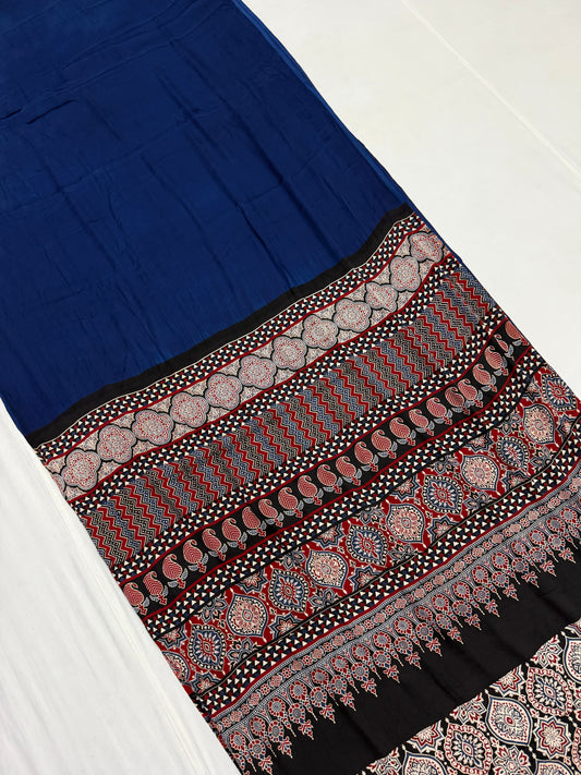 Ajrakh Plain Modal Silk Saree 11