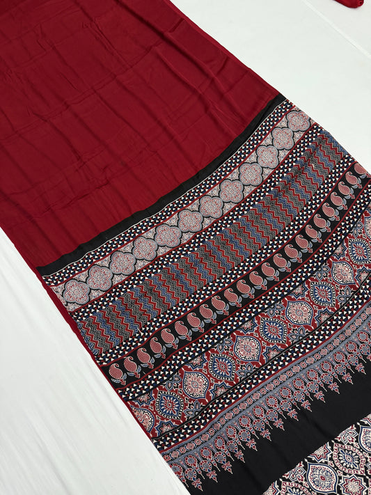 Ajrakh Plain Modal Silk Saree 13