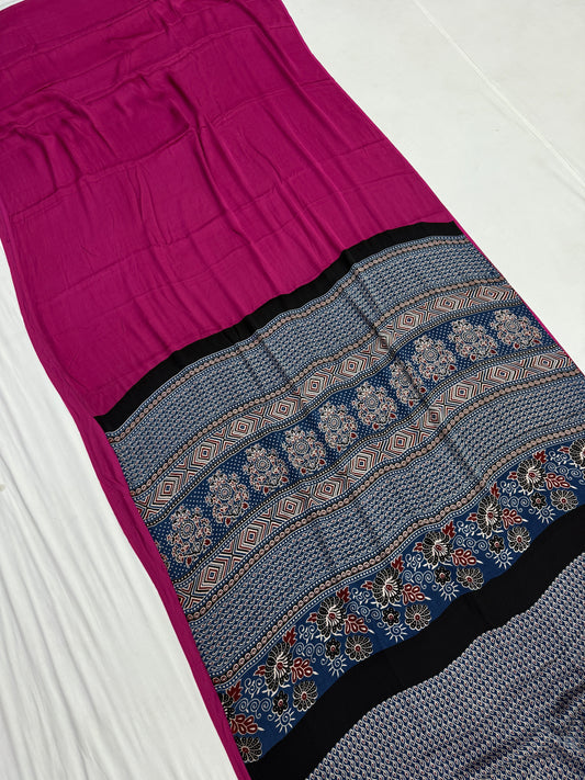 Ajrakh Plain Modal Silk Saree 14