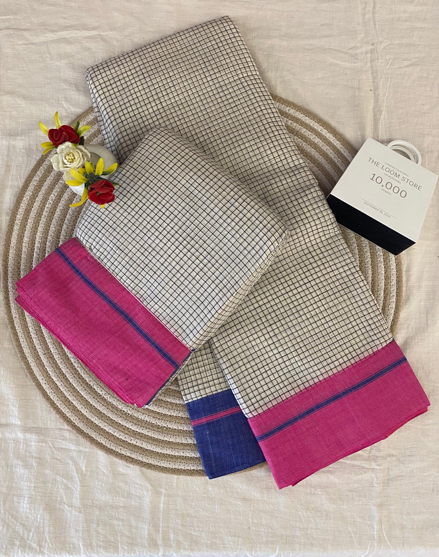 Pink-Magenta Grey Patteda Anchu Saree