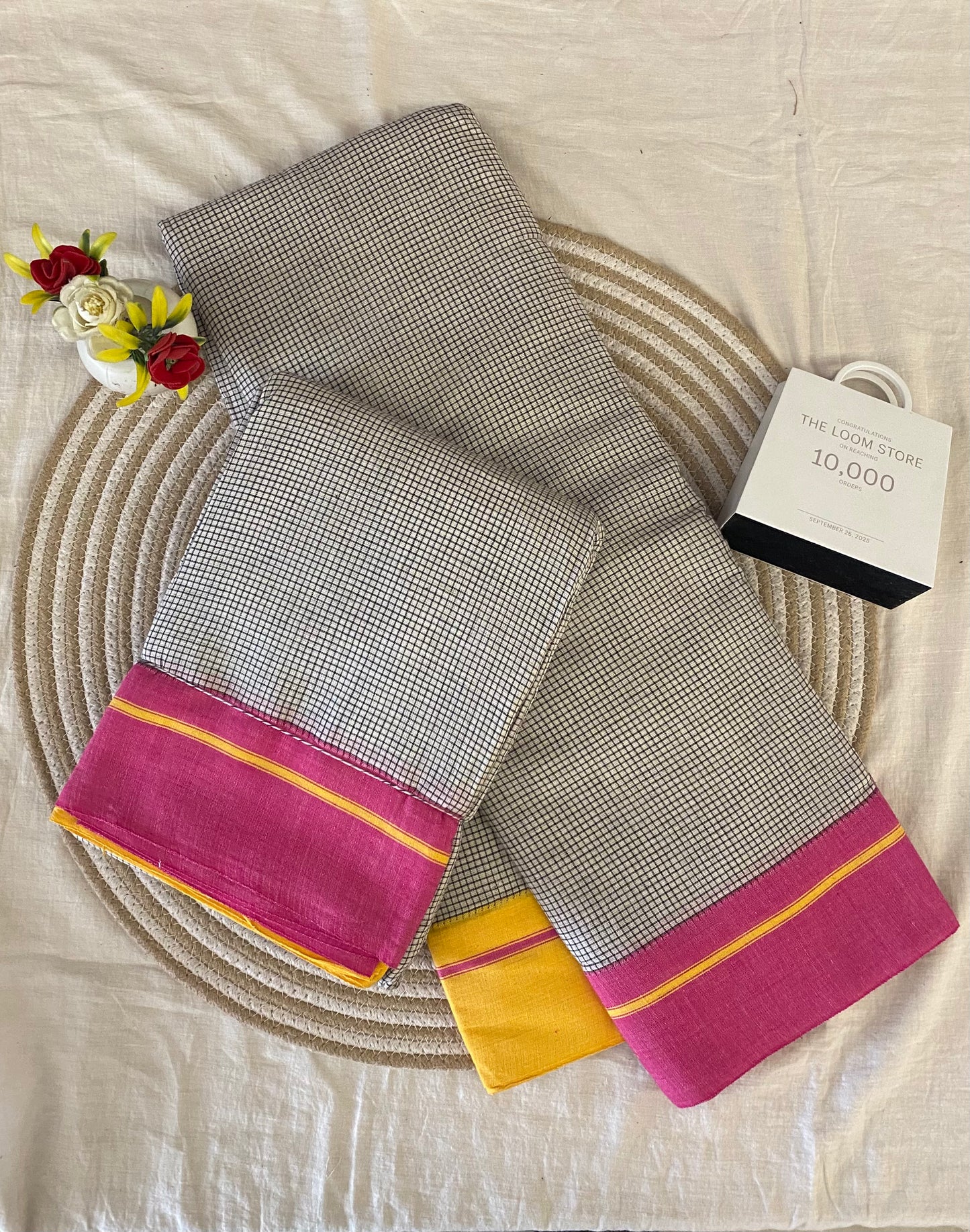 Off White Yellow Pink Patteda Anchu Saree