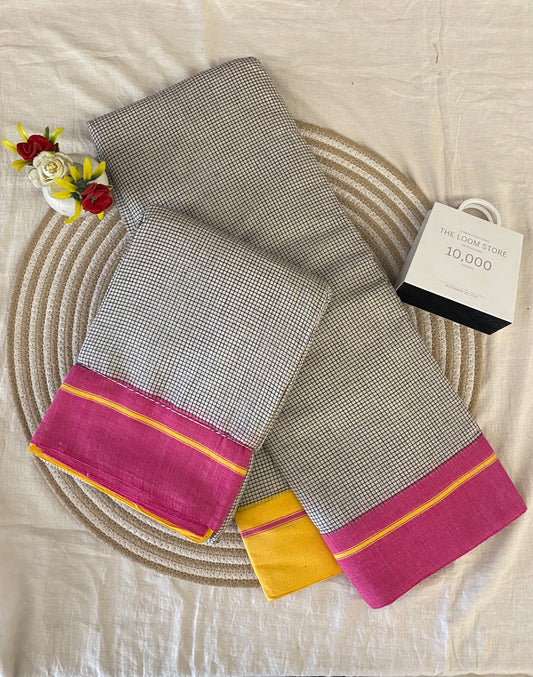 Off White Yellow Pink Patteda Anchu Saree