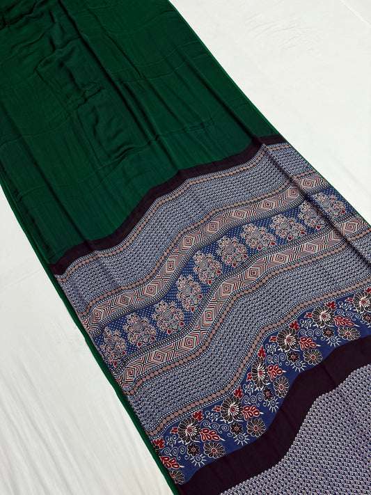 Ajrakh Plain Modal Silk Saree 17
