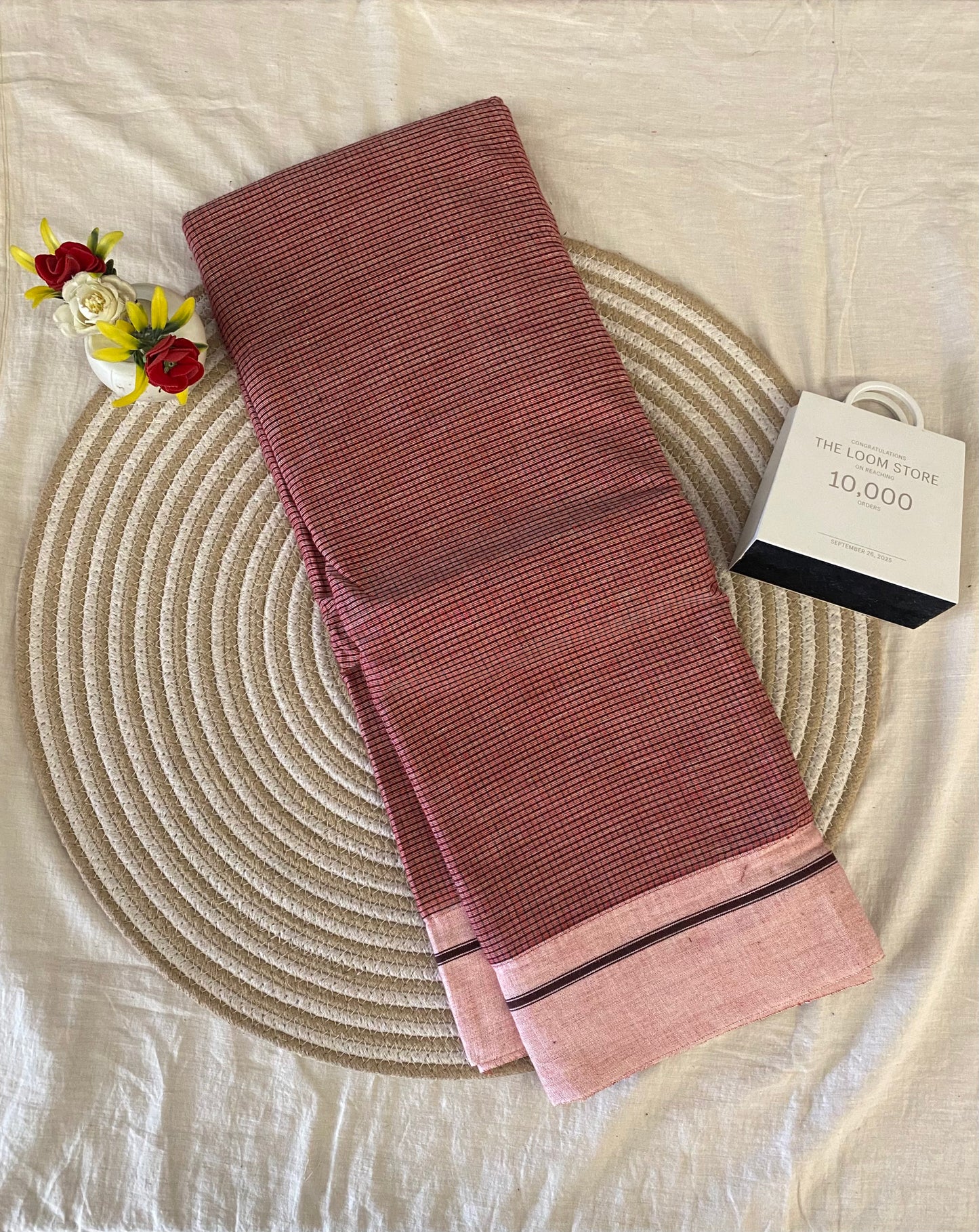 Brown Peach Border Patteda Anchu Saree