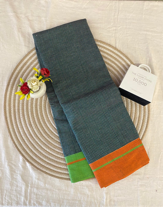 Forest Green Patteda Anchu Saree With Orange Green Border