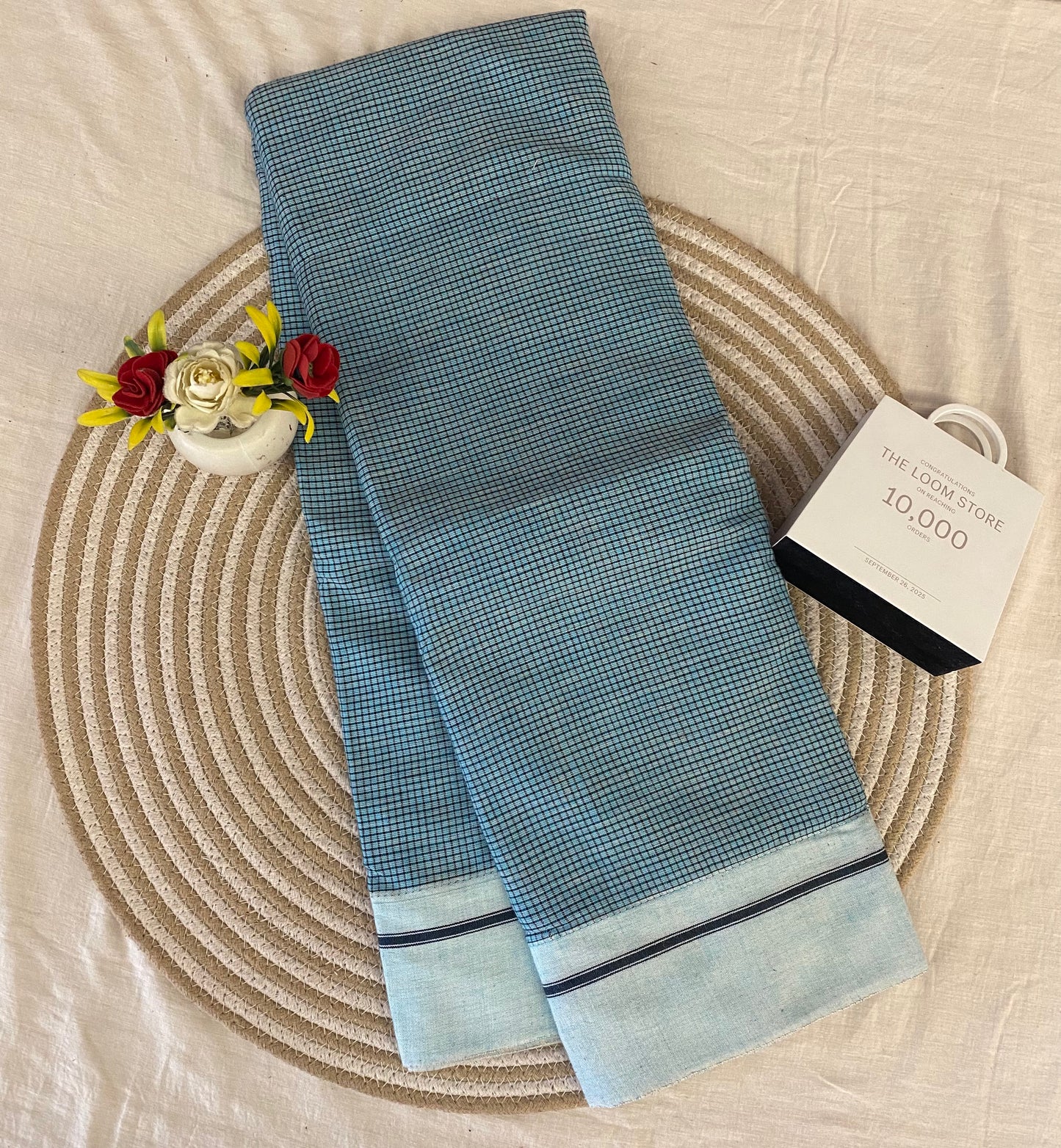 Ocean Blue Patteda Anchu Saree