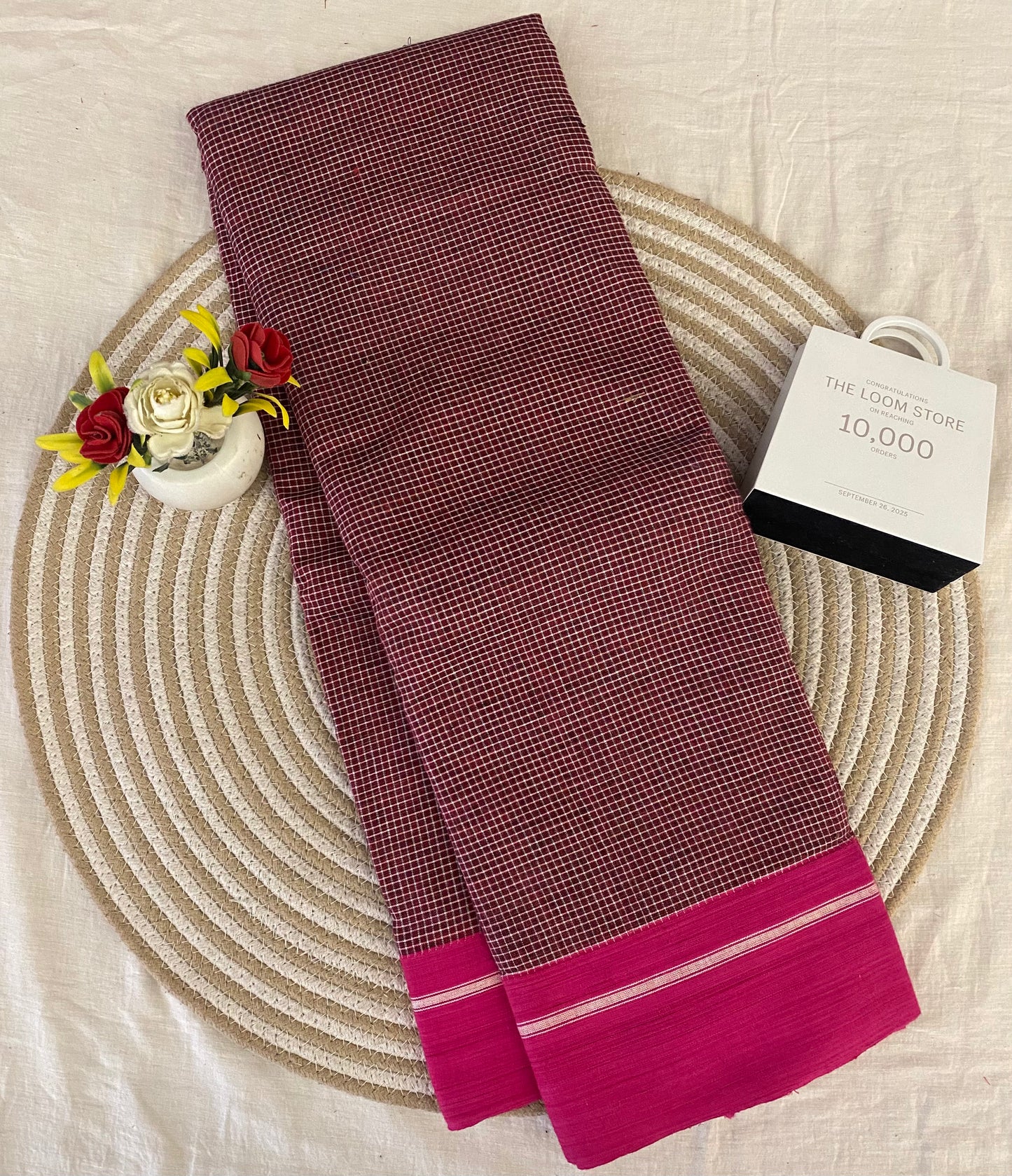 Brown Patteda Anchu Saree With Pink Border