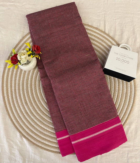 Brown Patteda Anchu Saree With Pink Border