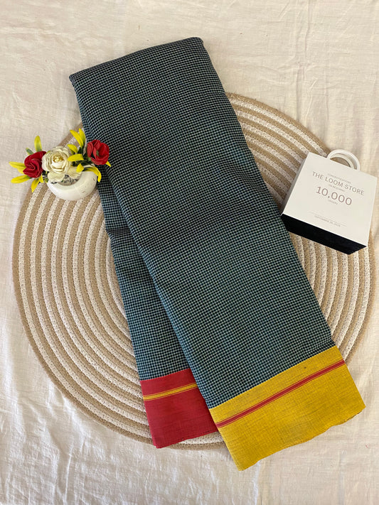 Forest Green Patteda Anchu Saree With Yellow Red Border