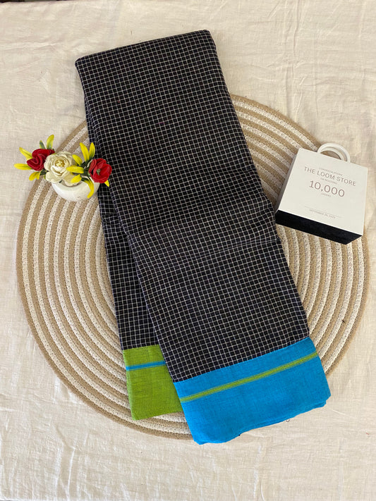 Black Patteda Anchu Saree With Blue Green Border