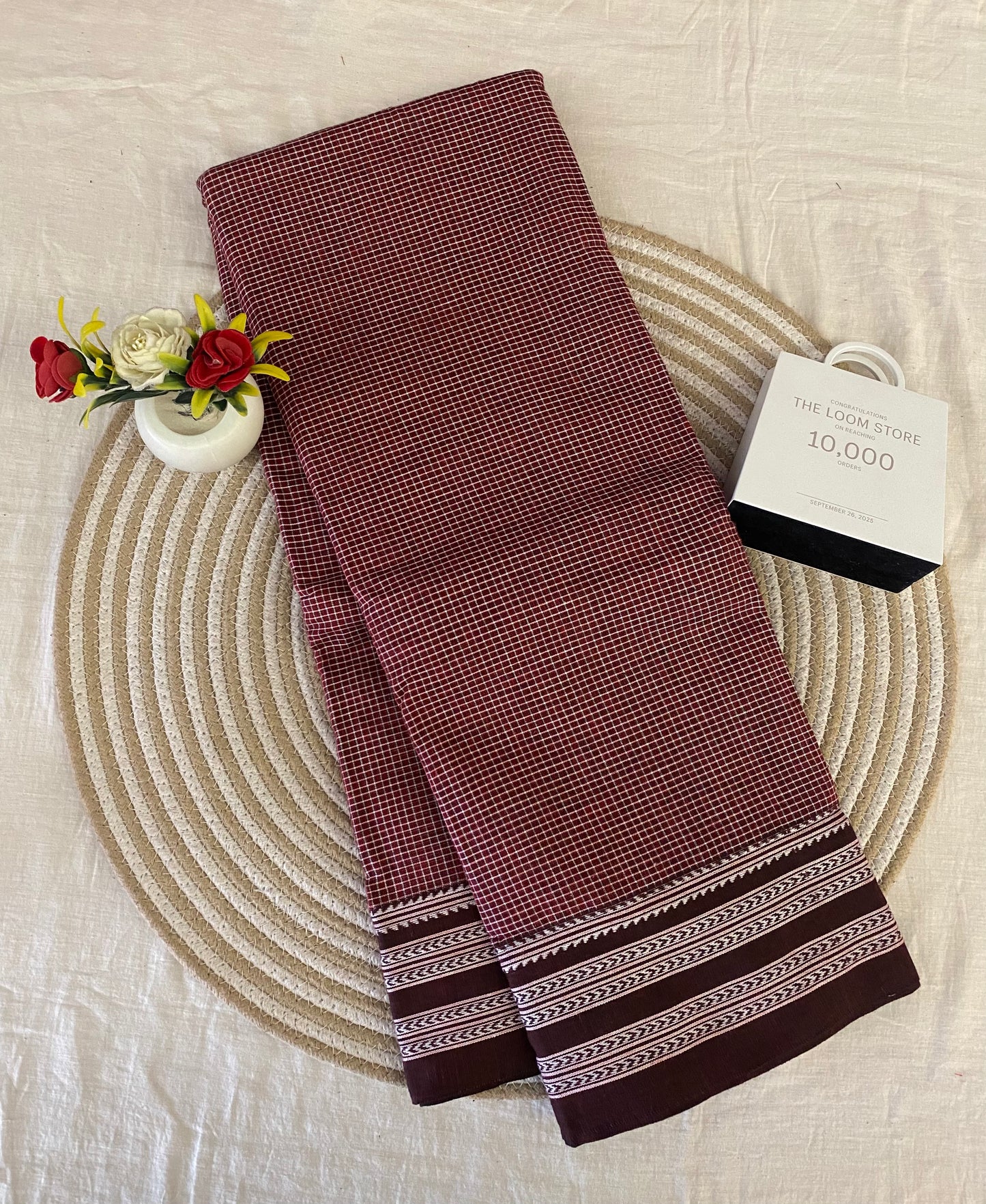 Coffee Brown Gomi Teni Border Patteda Anchu Saree