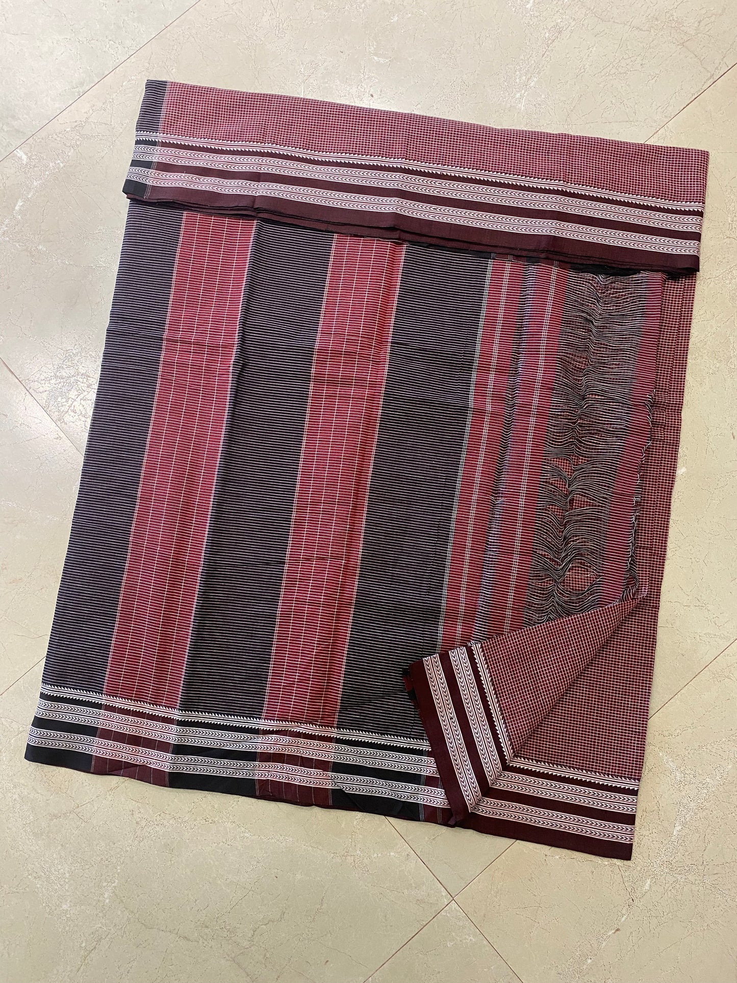 Coffee Brown Gomi Teni Border Patteda Anchu Saree