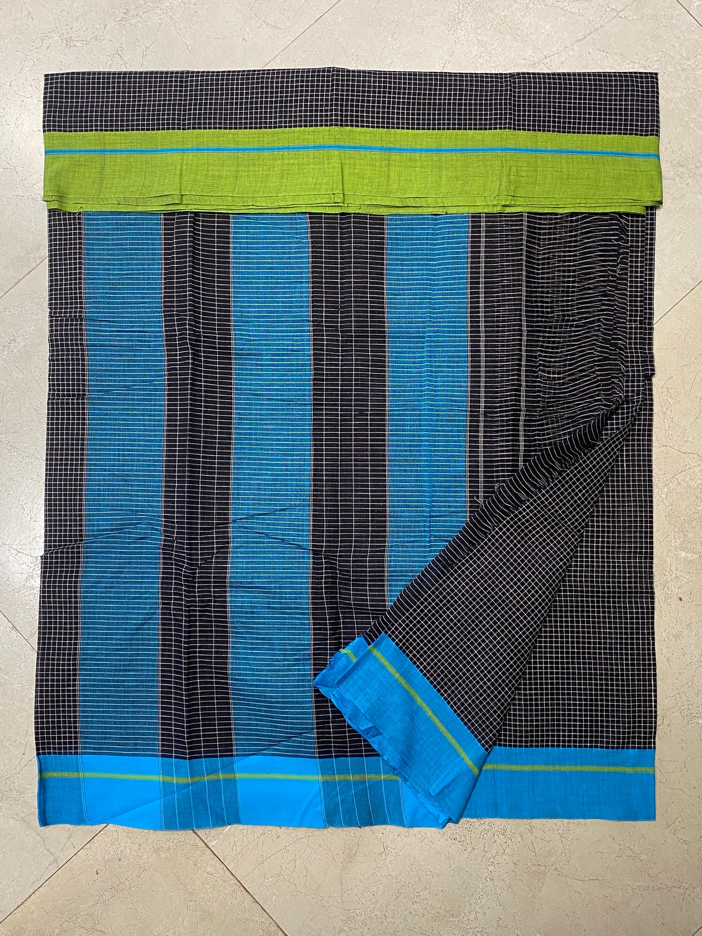 Black Patteda Anchu Saree With Blue Green Border