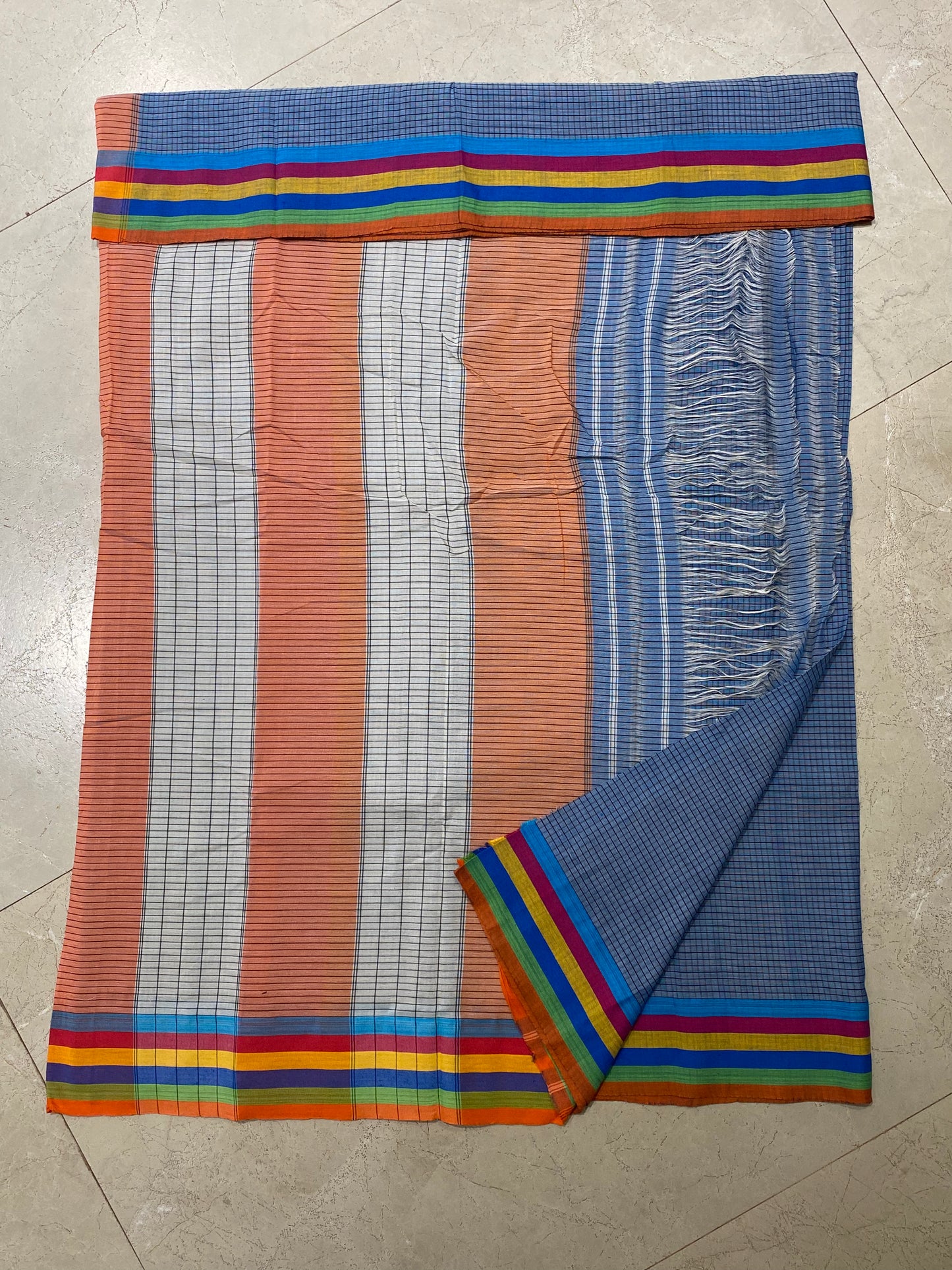 Sky Blue Patteda Anchu Saree with Multicolour Border