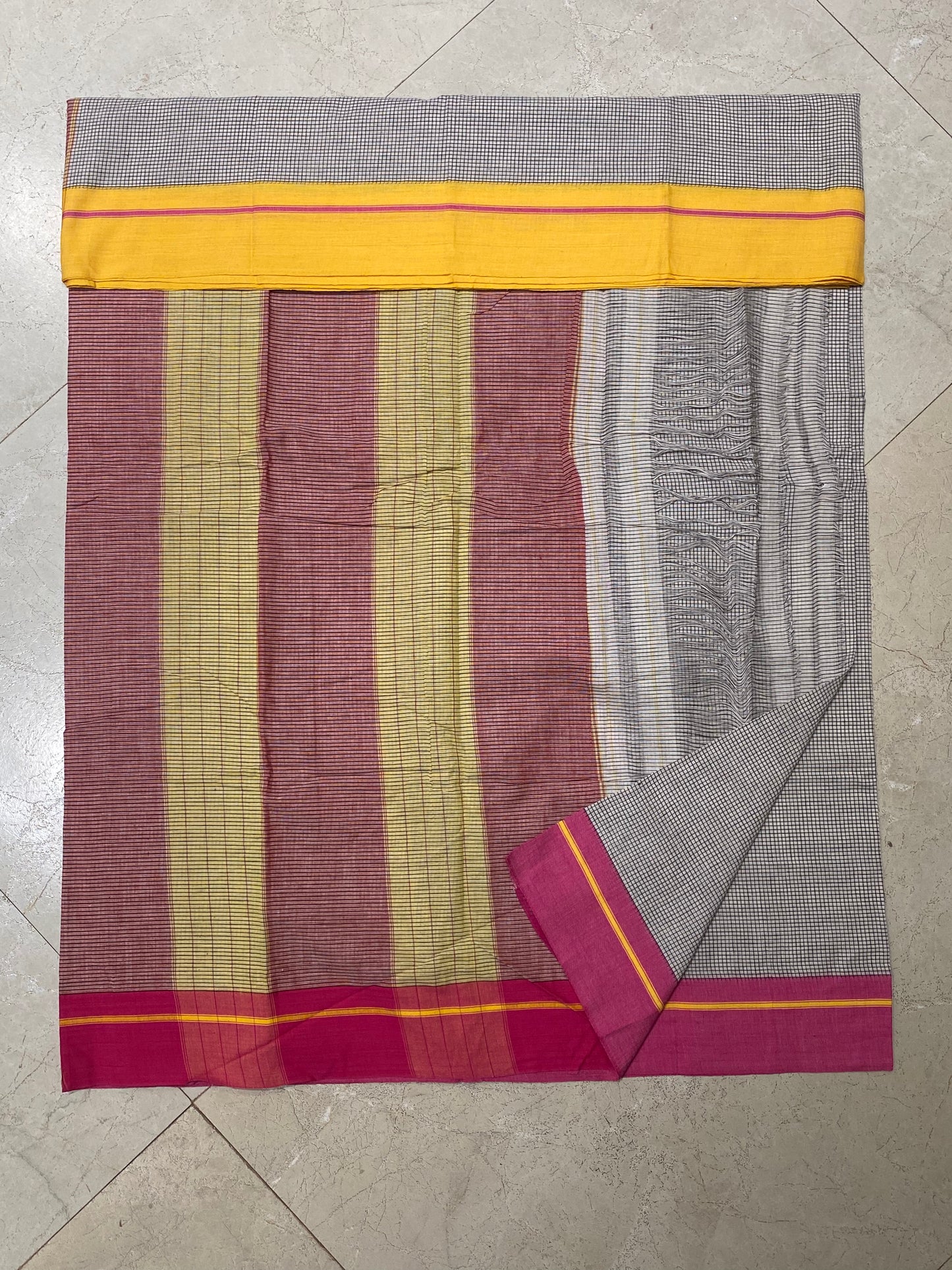 Off White Yellow Pink Patteda Anchu Saree