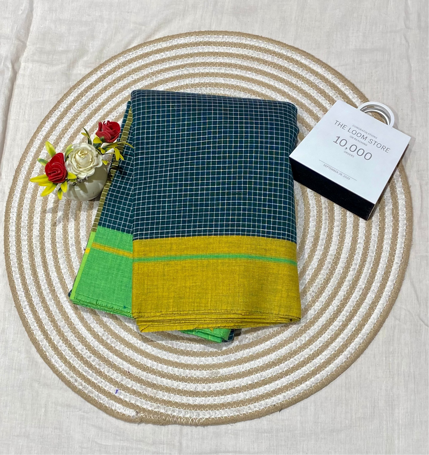 Ocean Green Patteda Anchu Saree With Yellow Green Border