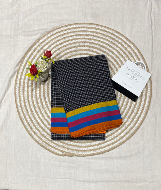 Multicolour Border Black Patteda Anchu Saree