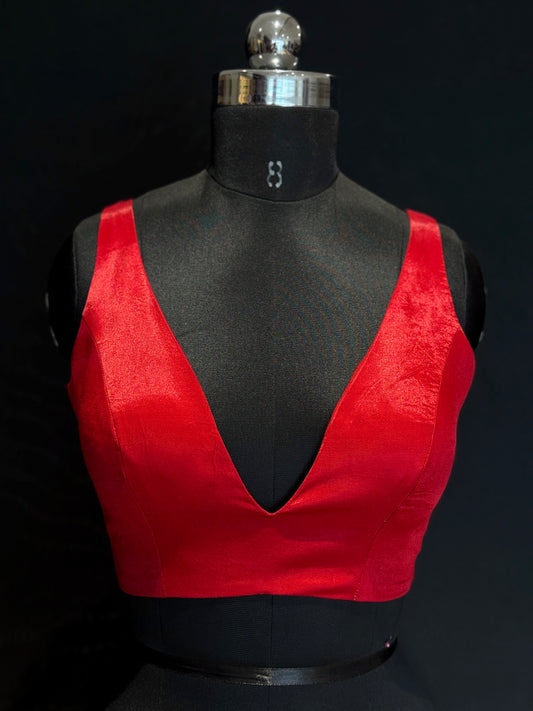 Mirchi Red Modal Deep V Neck Blouse