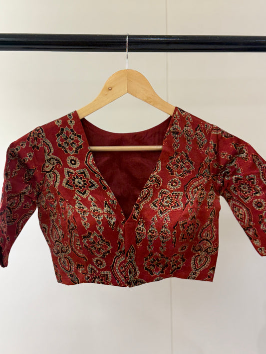 Rudraksha Ajrakh Modal Sleeves Blouse