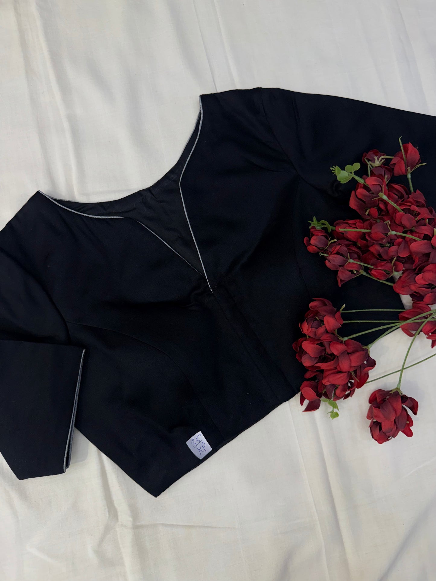 Grey Black Formal Sleeves Blouse