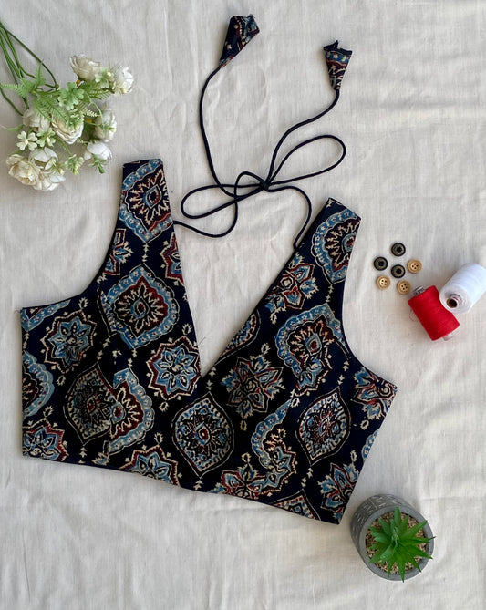 Neel Badam Ajrakh Modal Silk Blouse