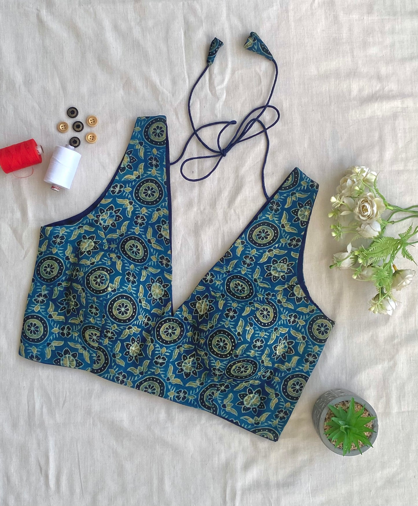 Neel Chakori Ajrakh Moal Silk Blouse