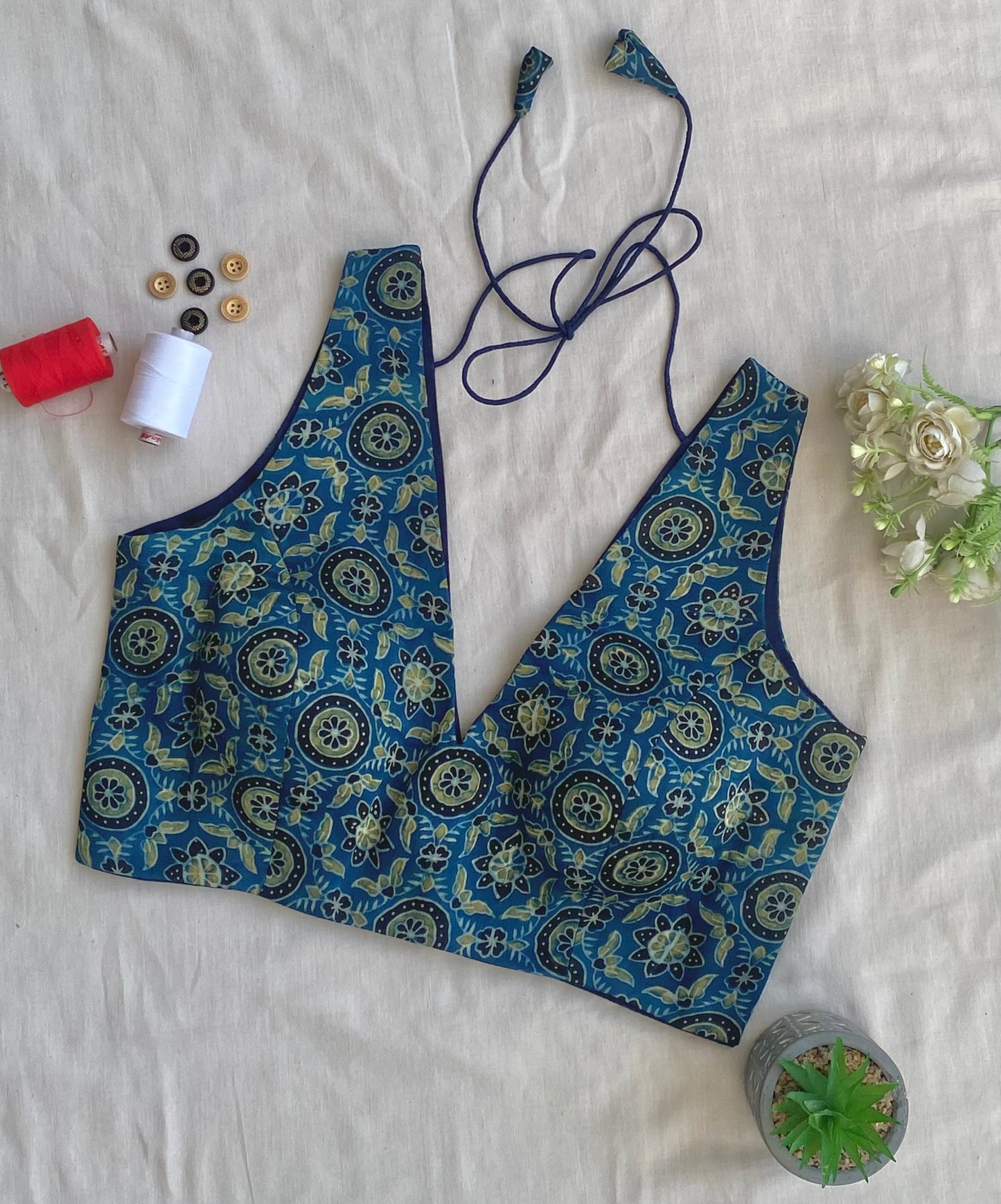 Neel Chakori Ajrakh Moal Silk Blouse