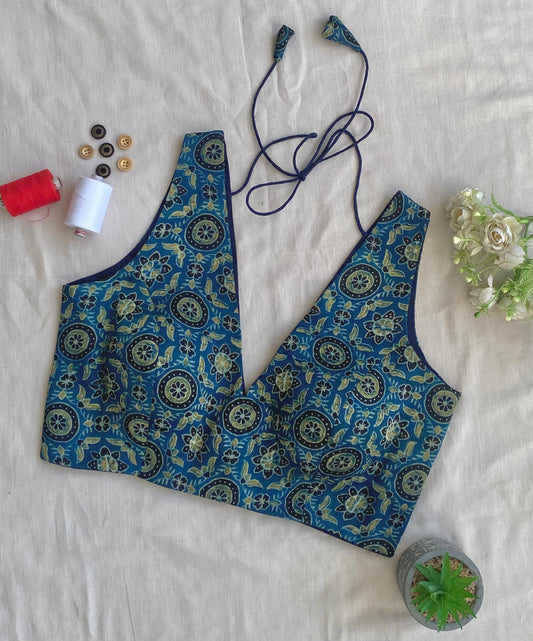 Neel Chakori Ajrakh Moal Silk Blouse