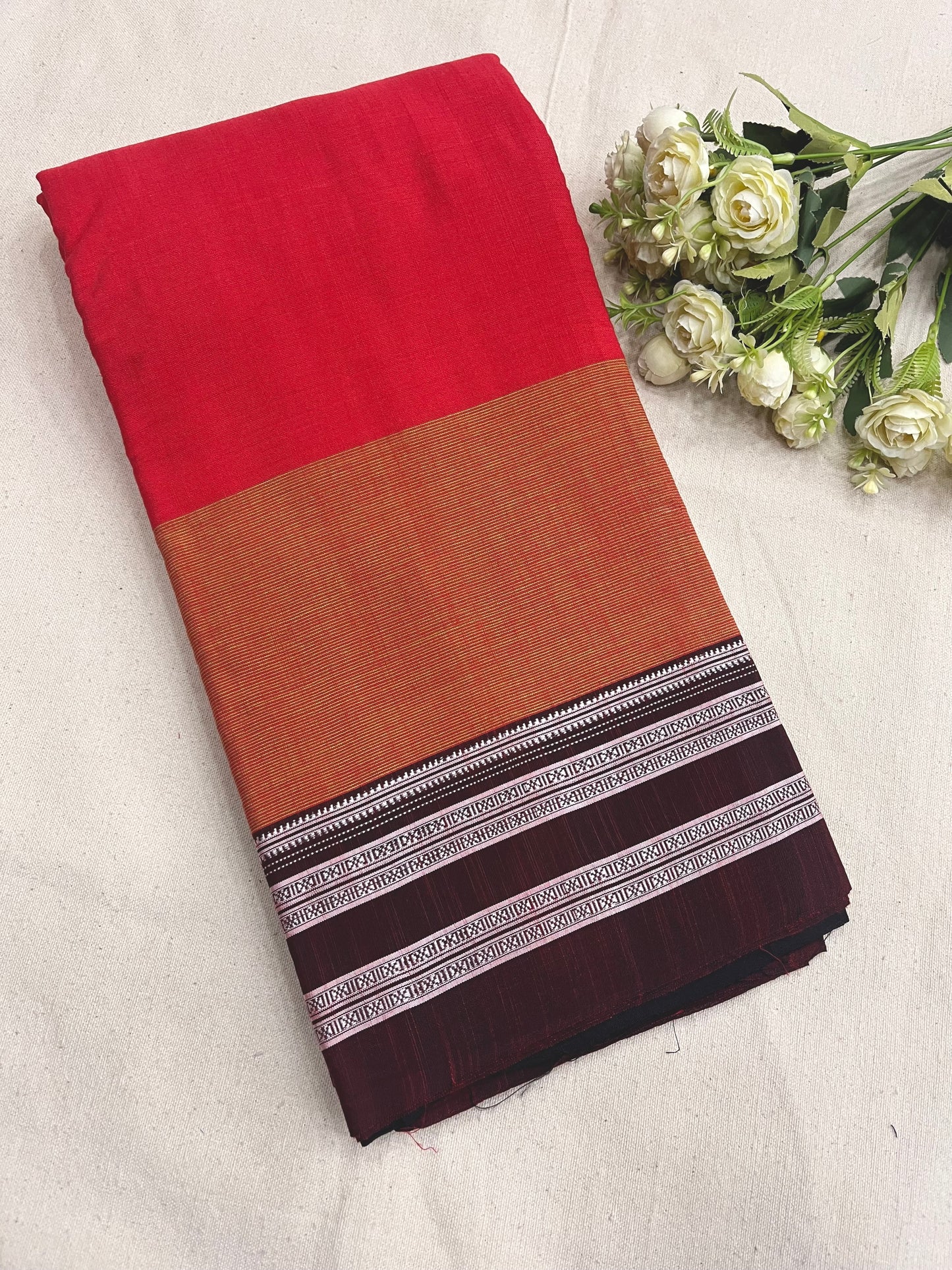 Dusty Red Maroon Stripe Ilkal Saree