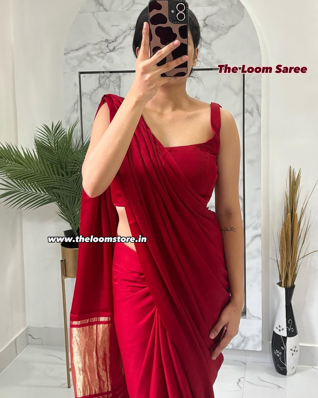 Sindoor Modal Silk Plain Saree Blouse Set