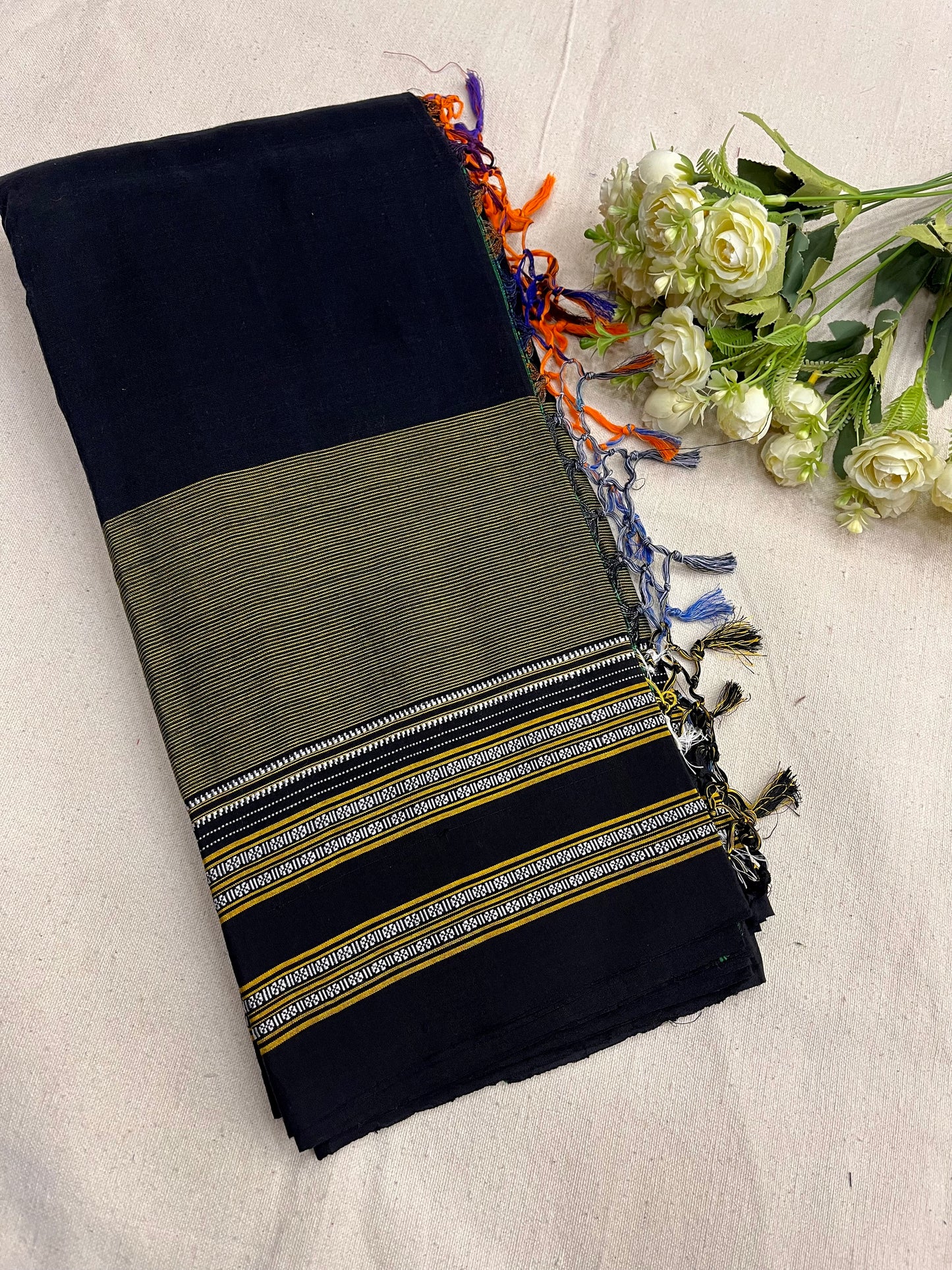 Black Mustard Stripe Ilkal Saree