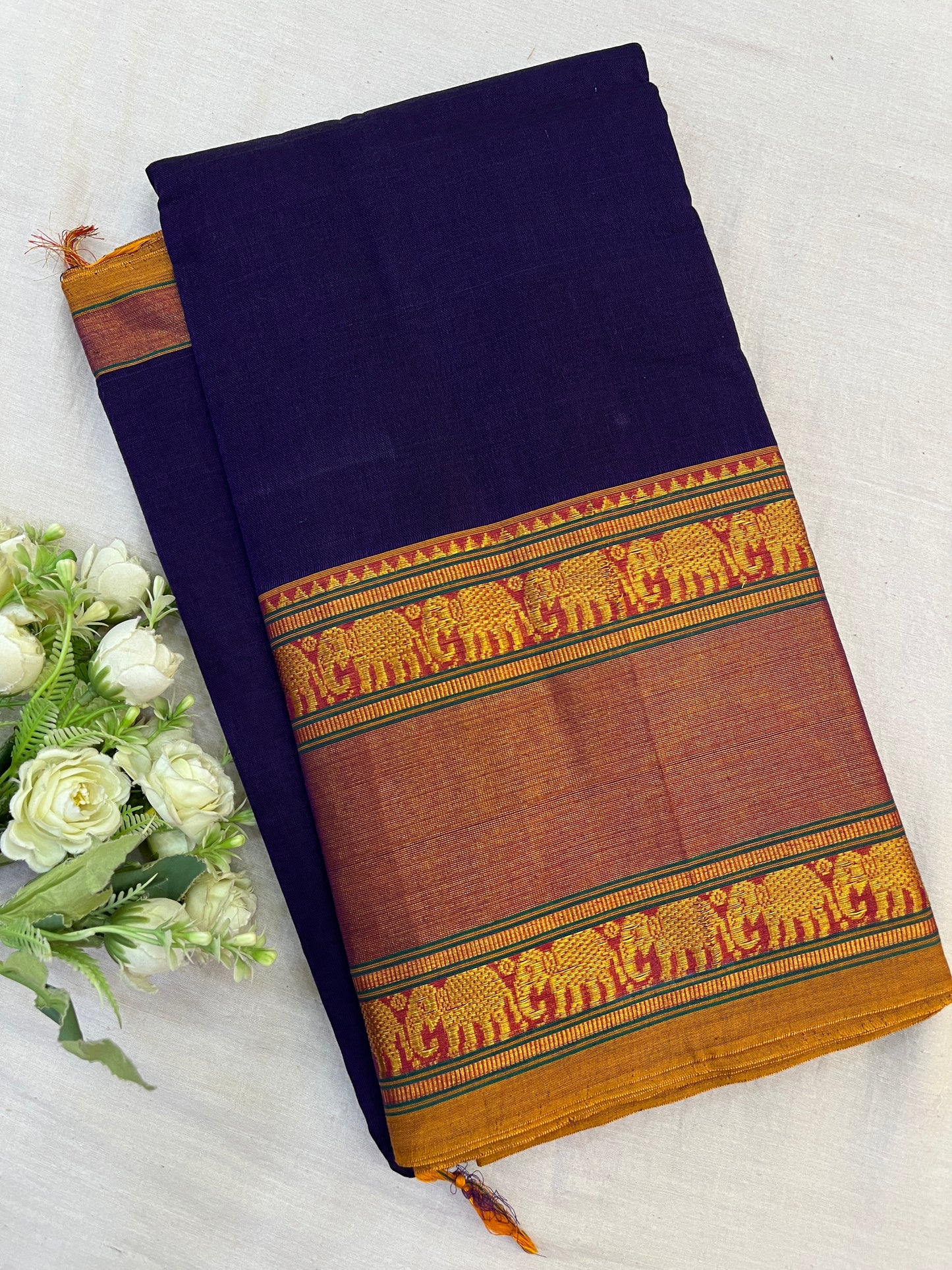 Ink Purple Zari Border Bhagyanagar Cotton Saree