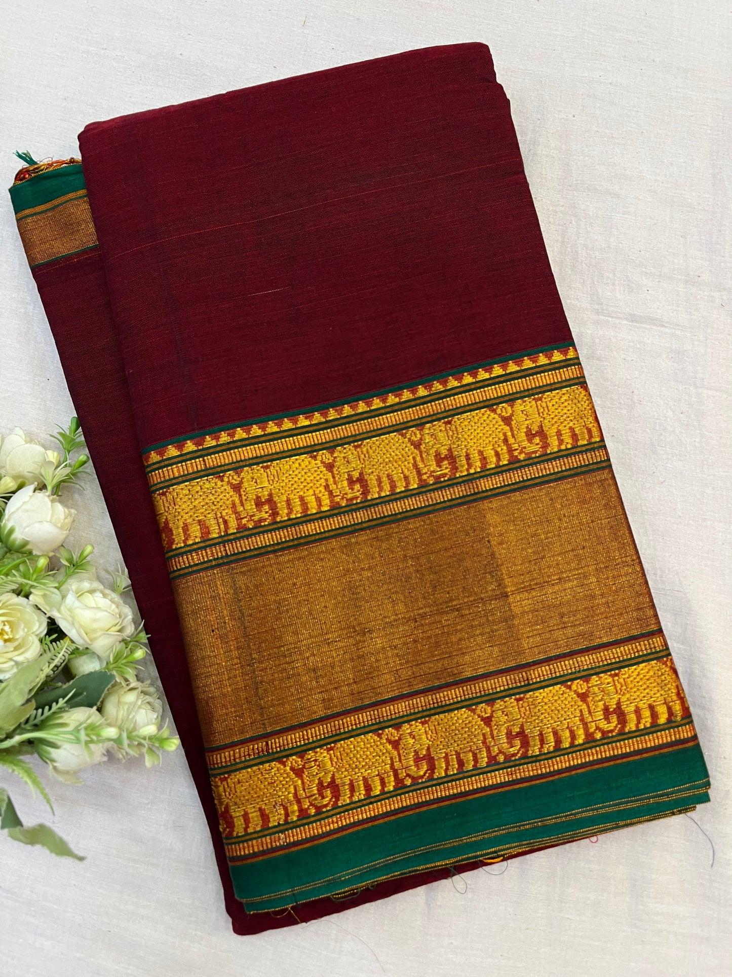 Maroon Zari Border Bhagyanagar Cotton Saree