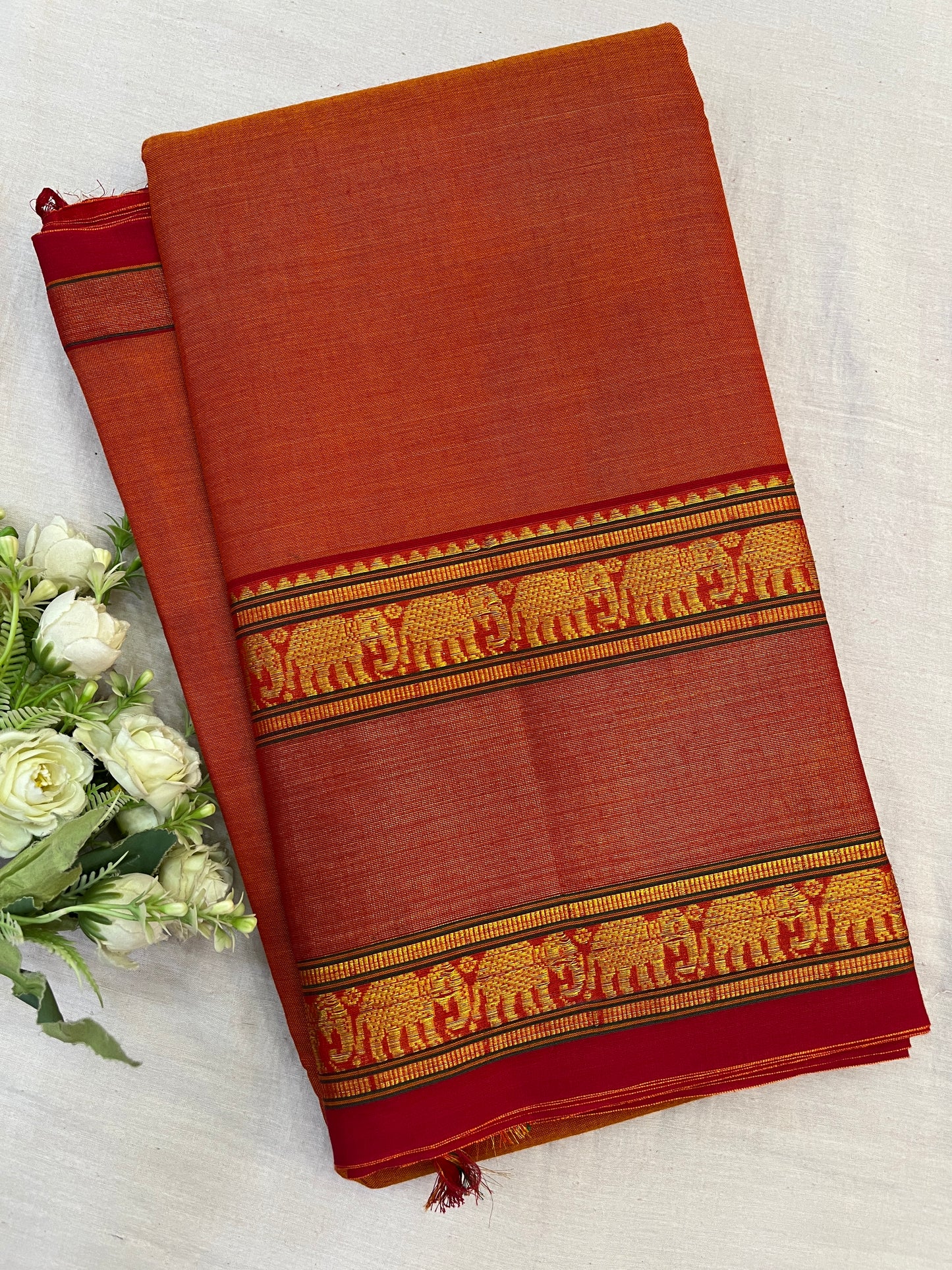 Orange Zari Border Bhagyanagar Cotton Saree