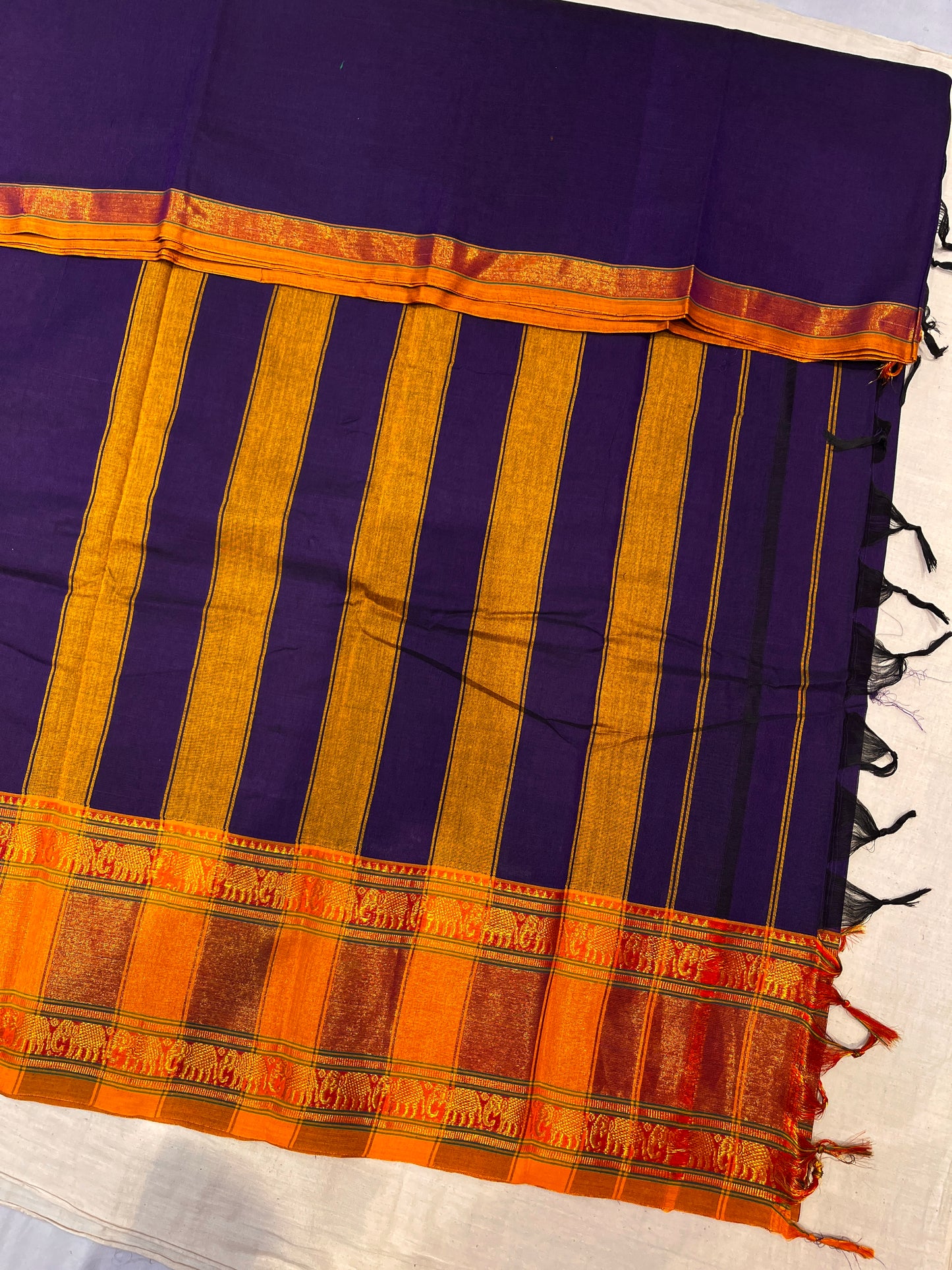 Ink Purple Zari Border Bhagyanagar Cotton Saree