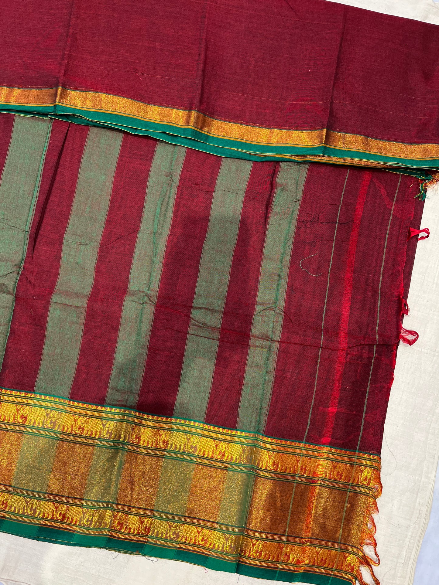 Maroon Zari Border Bhagyanagar Cotton Saree