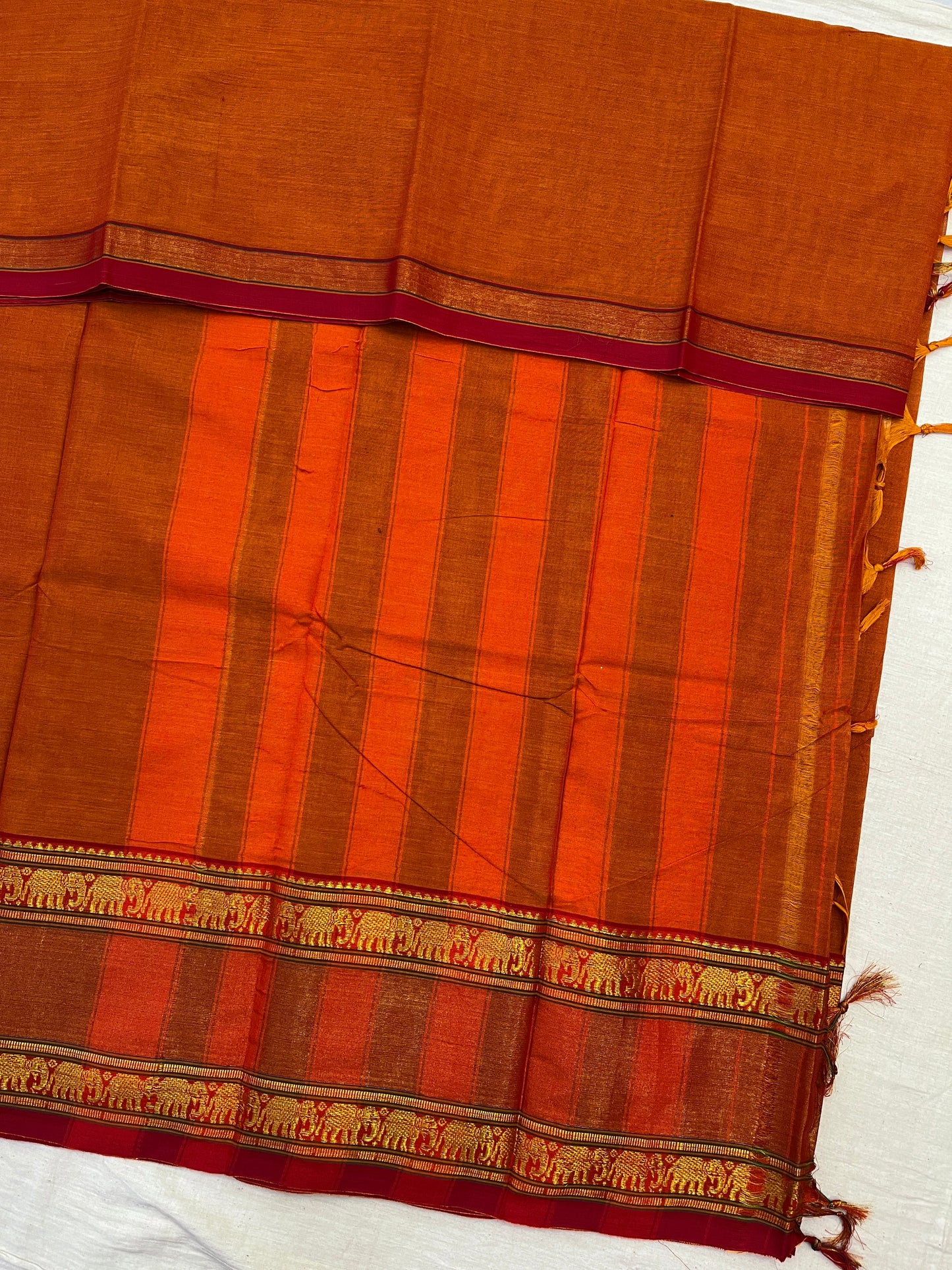 Orange Zari Border Bhagyanagar Cotton Saree