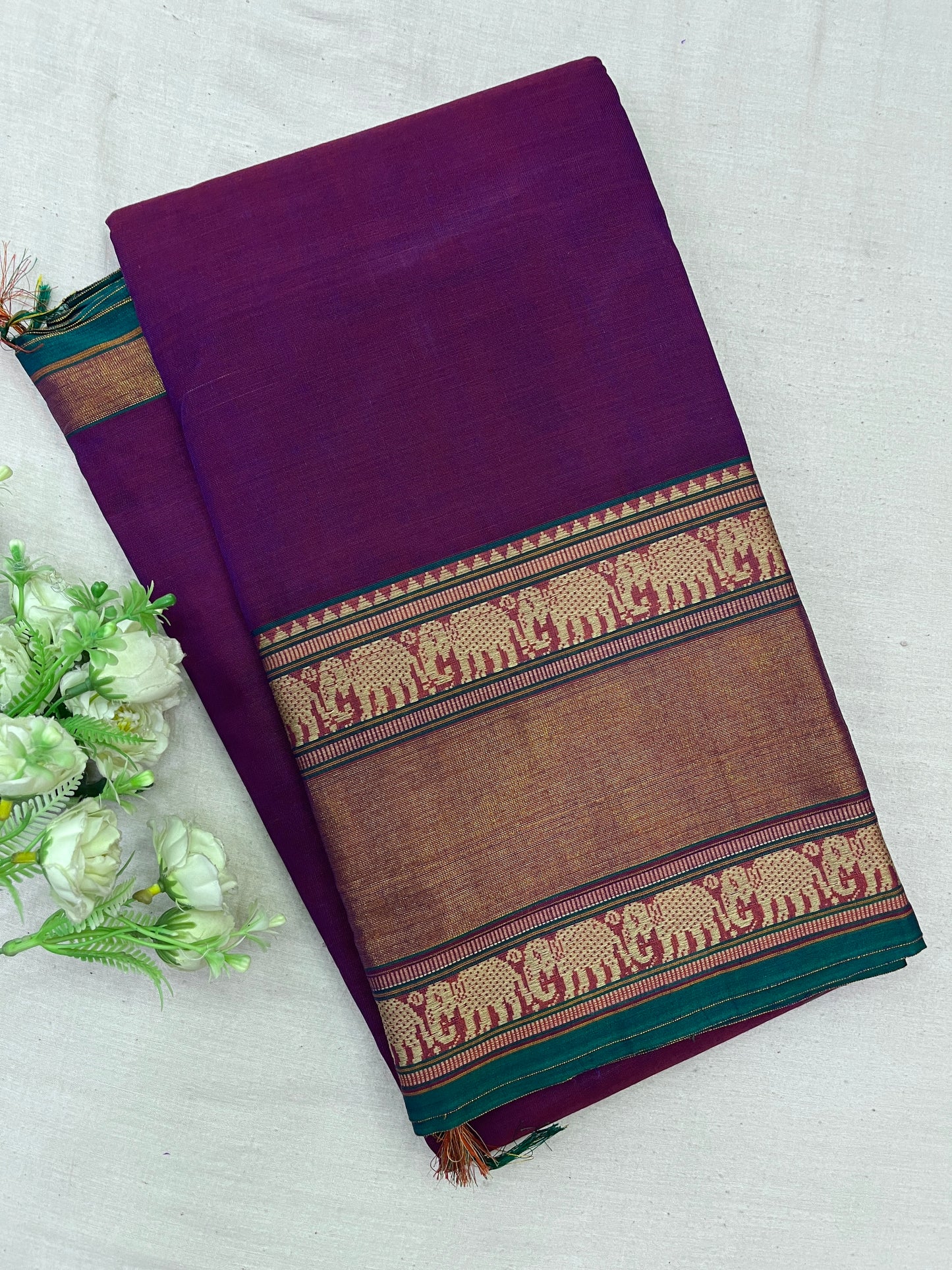 Purple Cotton Zari Border Bhagyanagar Cotton Saree