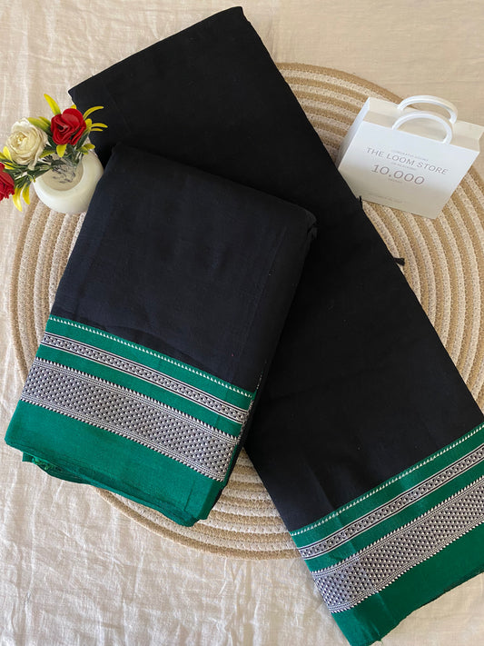 Black Green Handloom Ikkal Cotton Saree