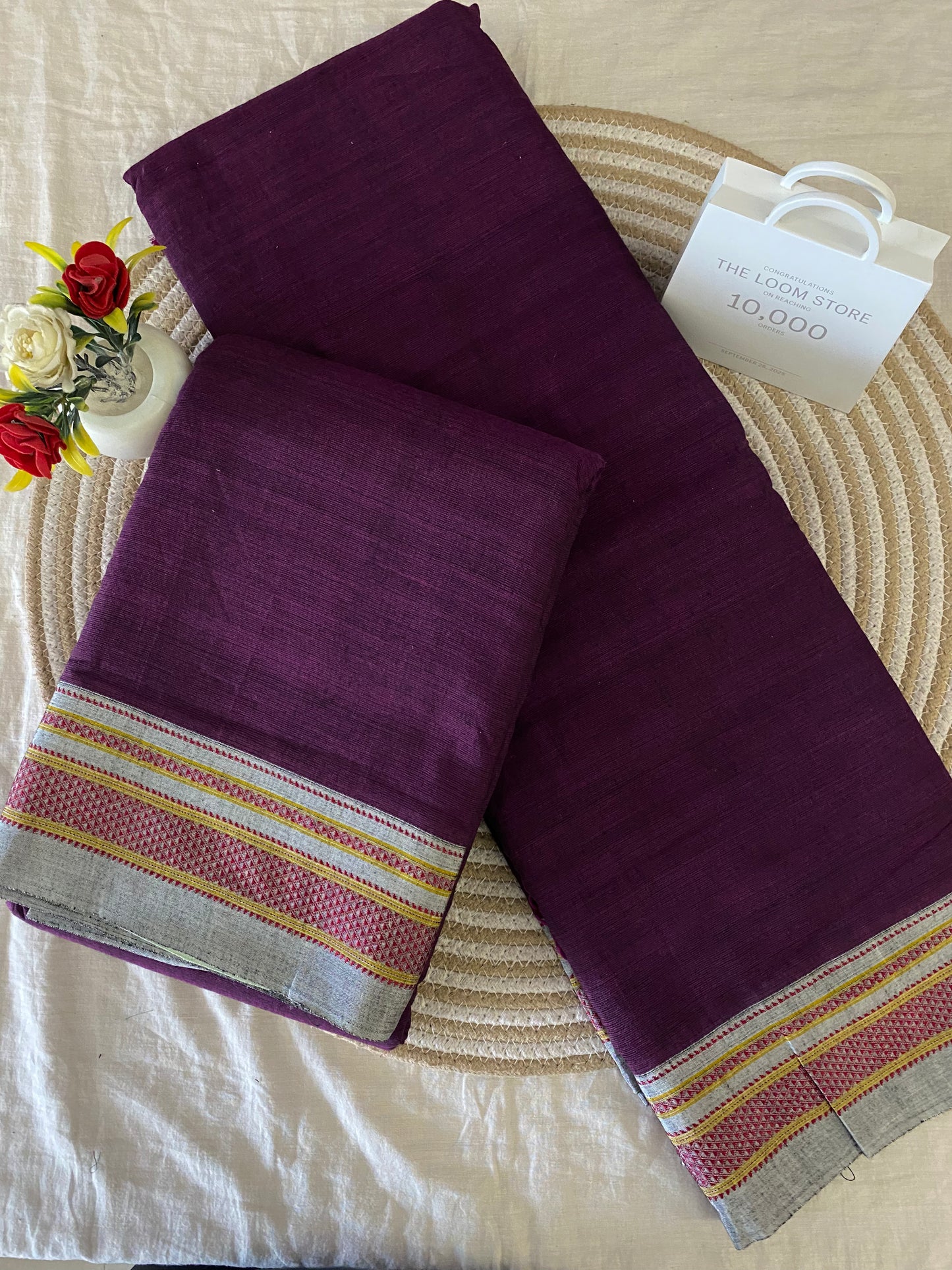 Jamun Grey Handloom Ikkal Cotton Saree