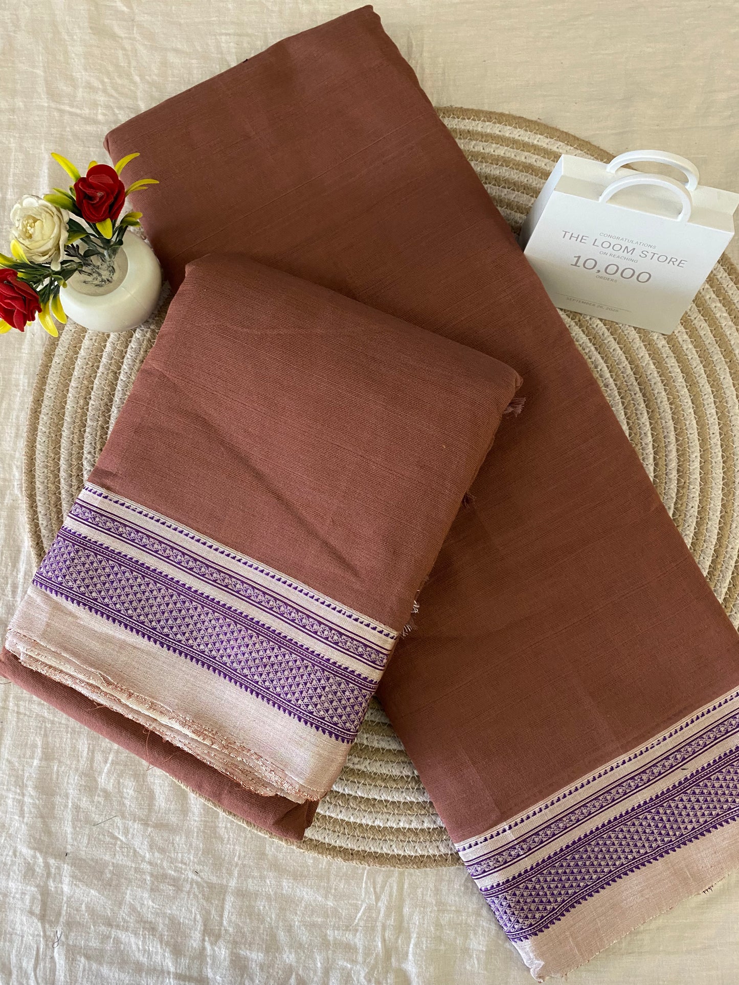 Dusty Rose Handloom Ikkal Cotton Saree