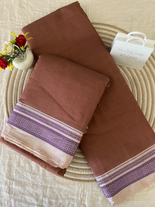 Dusty Rose Handloom Ikkal Cotton Saree