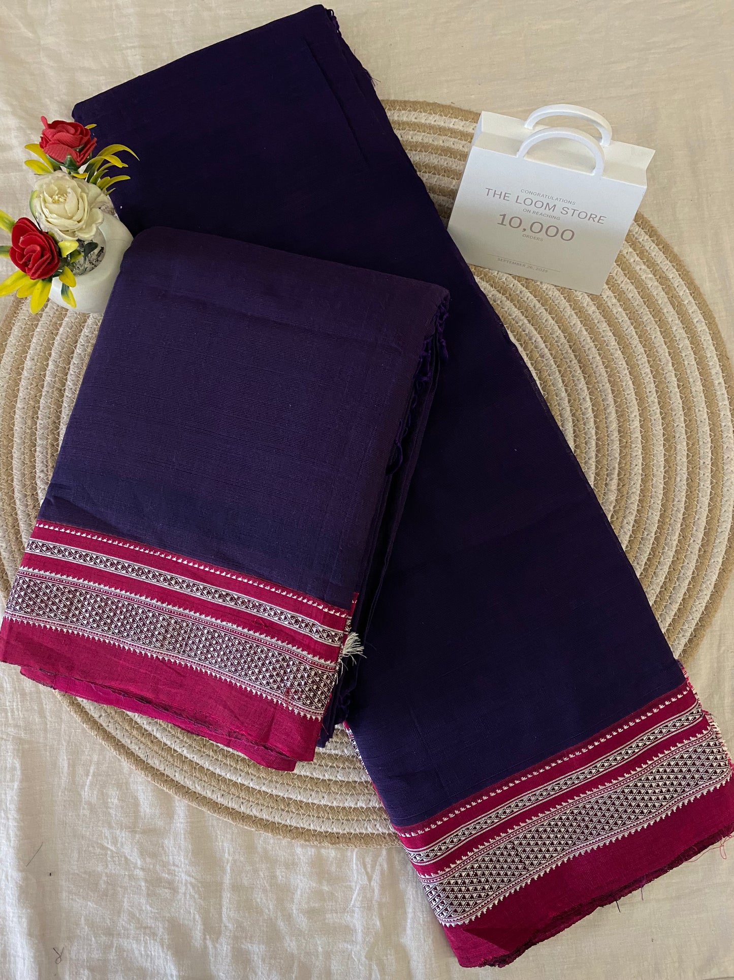 Voilet Hot Pink Handloom Ikkal Cotton Saree